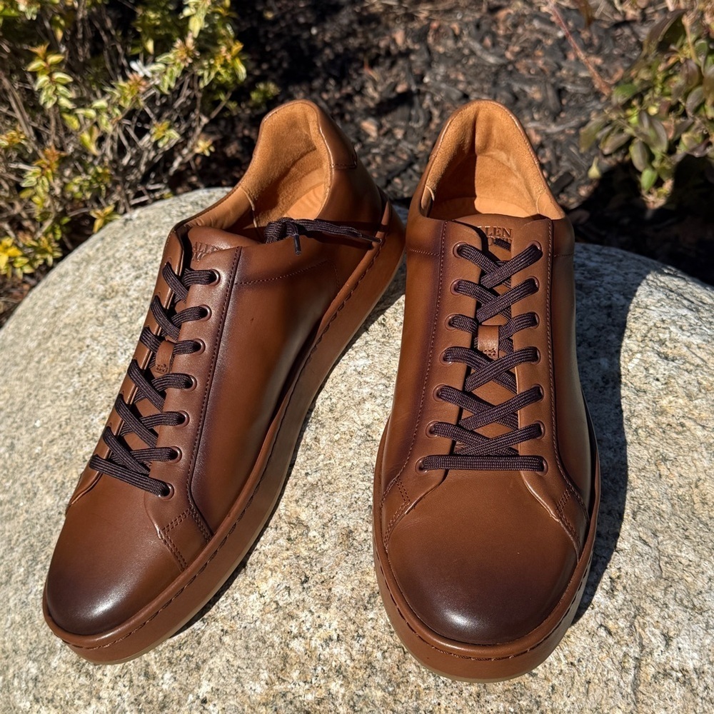 Allen Edmonds Men's Barnes Leather Low Top Sneakers Coffee Brown 12D Casual $375 - Picture 3 of 12